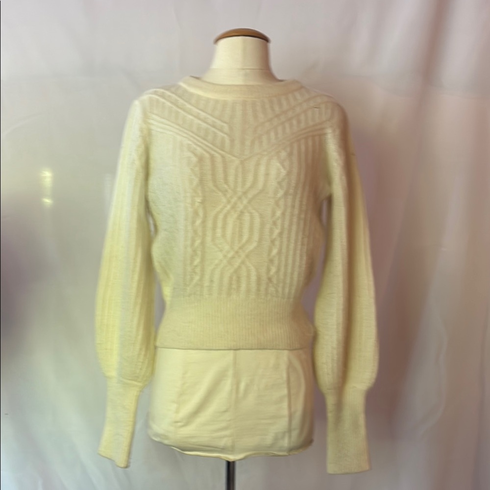 INTERMIX Cream Crew Neck Sweater with Cable Knit Design